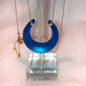 ALEXIS BITTAR Lucite Horseshoe Pendant Necklace in Blue Teal Color